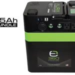 Introducing the ultimate adventure bundle, featuring the 95Ah Group 24 LiFePO4 Deep Cycle Battery and the Aura Powercap 600W Inverter. This bundle is engineered to fuel your adventurous lifestyle! Our e360 LiFePO4 battery chemistry ensures reliable power where ever the path or road may lead you. Coupled with the Aura Powercap 600W pure sine wave inverter, this bundle allows you to power your 120V AC appliances and sensitive electronics with ease. The 12 Volt 10 Amp power port allows you to run lighting, coolers, fans, and other 12V appliances. The one PD, one USB-C, and two USB-A charge ports provide ample charging options for your smartphones, cameras, tablets, drones, and other portable electronic devices. Charge the battery using the included 7 Amp household charger, or opt for the flexibility of remote charging with the E360 PORTABLE POWER BUNDLE (sold separately). Charge, power, and explore with peace of mind knowing you have a robust and long-lasting power solution from Expion360.