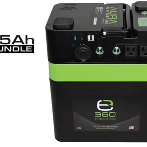 Introducing the ultimate adventure bundle, featuring the 95Ah Group 24 LiFePO4 Deep Cycle Battery and the Aura Powercap 600W Inverter. This bundle is engineered to fuel your adventurous lifestyle! Our e360 LiFePO4 battery chemistry ensures reliable power where ever the path or road may lead you. Coupled with the Aura Powercap 600W pure sine wave inverter, this bundle allows you to power your 120V AC appliances and sensitive electronics with ease. The 12 Volt 10 Amp power port allows you to run lighting, coolers, fans, and other 12V appliances. The one PD, one USB-C, and two USB-A charge ports provide ample charging options for your smartphones, cameras, tablets, drones, and other portable electronic devices. Charge the battery using the included 7 Amp household charger, or opt for the flexibility of remote charging with the E360 PORTABLE POWER BUNDLE (sold separately). Charge, power, and explore with peace of mind knowing you have a robust and long-lasting power solution from Expion360.